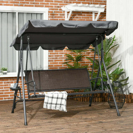 Dondolo-da-Giardino-3-Posti-in-Rattan-PE-e-Acciaio-con-Tettuccio-Regolabile-e-Portabicchieri,-204x112x150-cm-84A-277V00CG