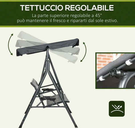 Dondolo-da-Giardino-3-Posti-in-Rattan-PE-e-Acciaio-con-Tettuccio-Regolabile-e-Portabicchieri,-204x112x150-cm-84A-277V00CG
