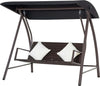 Dondolo-da-Giardino-3-Posti-in-Rattan-PE-e-Metallo-con-Cuscini-e-Tetto-Parasole,-198x124x179cm,-Marrone-867-106BN