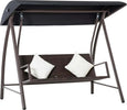 Dondolo-da-Giardino-3-Posti-in-Rattan-PE-e-Metallo-con-Cuscini-e-Tetto-Parasole,-198x124x179cm,-Marrone-867-106BN