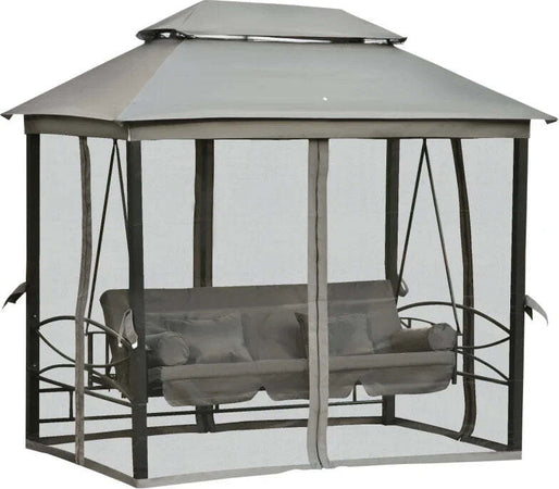 Dondolo-da-Giardino-3-Posti-Lettino-e-Gazebo-Design-3-in-1-con-Tettuccio,-256x172x248-cm,-Grigio-Scuro-84A-056CG
