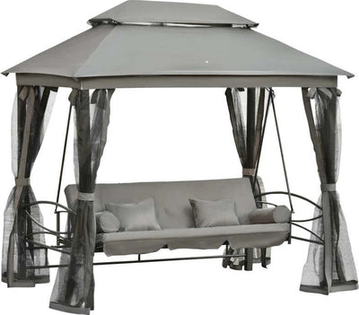 Dondolo-da-Giardino-3-Posti-Lettino-e-Gazebo-Design-3-in-1-con-Tettuccio,-256x172x248-cm,-Grigio-Scuro-84A-056CG