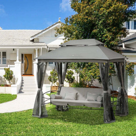 Dondolo-da-Giardino-3-Posti-Lettino-e-Gazebo-Design-3-in-1-con-Tettuccio,-256x172x248-cm,-Grigio-Scuro-84A-056CG