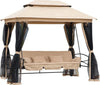 Dondolo-da-Giardino-3-Posti-Lettino-e-Gazebo-Design-3-in-1-con-Tettuccio,-256x172x248cm,-Beige-84A-056