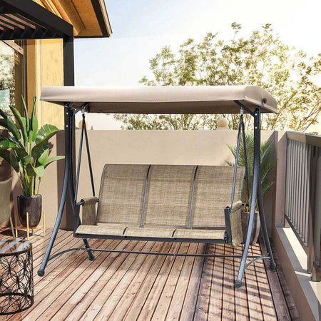 Dondolo-da-Giardino-a-3-Posti-con-Tettuccio-Regolabile-e-Tasche-Portaoggetti-Marrone-196x128x172cm-84A-110V01