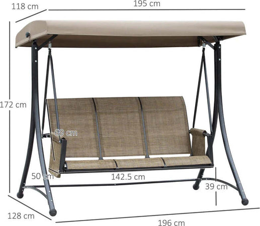 Dondolo-da-Giardino-a-3-Posti-con-Tettuccio-Regolabile-e-Tasche-Portaoggetti-Marrone-196x128x172cm-84A-110V01