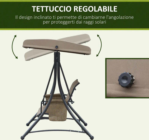 Dondolo-da-Giardino-a-3-Posti-con-Tettuccio-Regolabile-e-Tasche-Portaoggetti-Marrone-196x128x172cm-84A-110V01