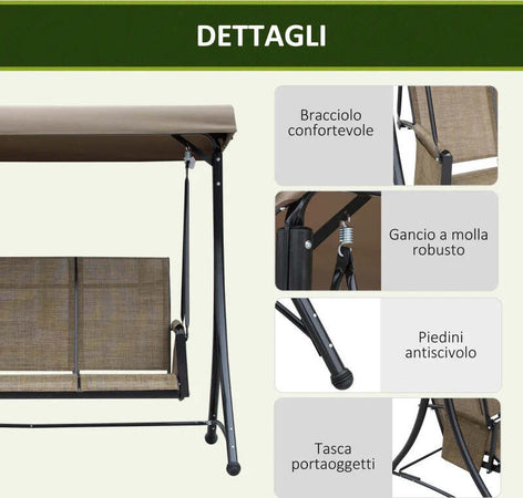 Dondolo-da-Giardino-a-3-Posti-con-Tettuccio-Regolabile-e-Tasche-Portaoggetti-Marrone-196x128x172cm-84A-110V01