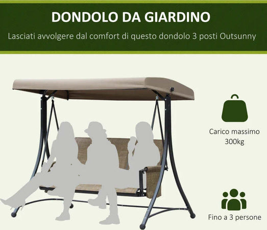 Dondolo-da-Giardino-a-3-Posti-con-Tettuccio-Regolabile-e-Tasche-Portaoggetti-Marrone-196x128x172cm-84A-110V01