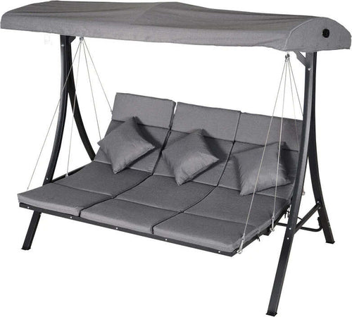 Dondolo-da-Giardino-a-3-Posti,-Dondolo-da-Esterno-con-Chaise-Longue-e-Tetto-Regolabile,-Nero-e-Grigio,-200-x-115-x-168-cm-84A-139
