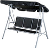 Dondolo-da-Giardino-a-3-Posti-in-Metallo,-Tetto-Parasole-Rimovibile-e-Lavabile,-Nero-e-Argento,-171x108x154cm-84A-059BK