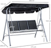 Dondolo-da-Giardino-a-3-Posti-in-Metallo,-Tetto-Parasole-Rimovibile-e-Lavabile,-Nero-e-Argento,-171x108x154cm-84A-059BK