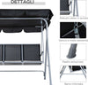 Dondolo-da-Giardino-a-3-Posti-in-Metallo,-Tetto-Parasole-Rimovibile-e-Lavabile,-Nero-e-Argento,-171x108x154cm-84A-059BK