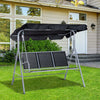 Dondolo-da-Giardino-a-3-Posti-in-Metallo,-Tetto-Parasole-Rimovibile-e-Lavabile,-Nero-e-Argento,-171x108x154cm-84A-059BK