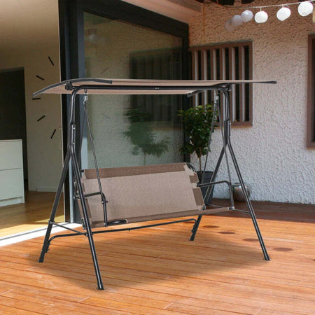 Dondolo-da-Giardino-Terrazza-3-Posti-con-Tettuccio-Regolabile-in-Metallo-e-Texteline-172x110x155cm-Marrone-84A-181BN