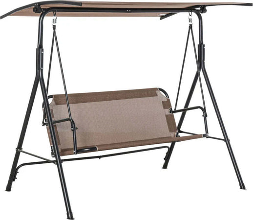 Dondolo-da-Giardino-Terrazza-3-Posti-con-Tettuccio-Regolabile-in-Metallo-e-Texteline-172x110x155cm-Marrone-84A-181BN