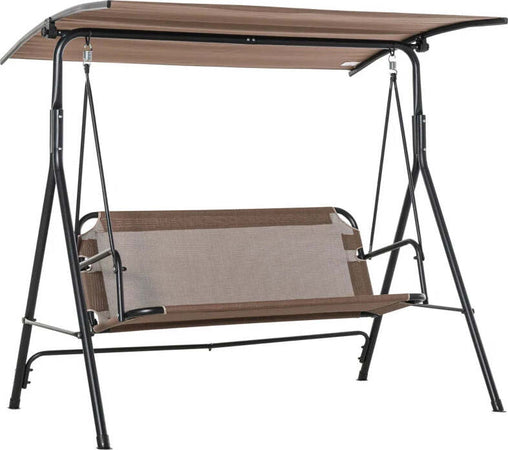 Dondolo-da-Giardino-Terrazza-3-Posti-con-Tettuccio-Regolabile-in-Metallo-e-Texteline-172x110x155cm-Marrone-84A-181BN