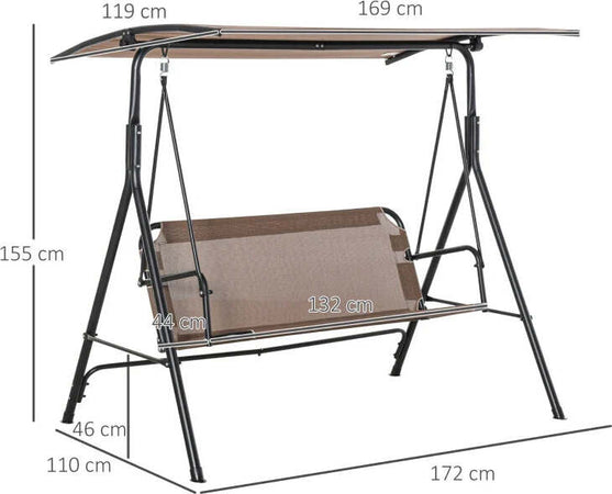 Dondolo-da-Giardino-Terrazza-3-Posti-con-Tettuccio-Regolabile-in-Metallo-e-Texteline-172x110x155cm-Marrone-84A-181BN