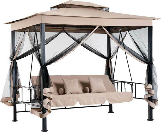 Dondolo-Letto-3-Posti-Con-Gazebo-Parasole-Zanzariera-Giardino-Beige-257x174x235