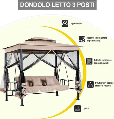 Dondolo-Letto-3-Posti-Con-Gazebo-Parasole-Zanzariera-Giardino-Beige-257x174x235