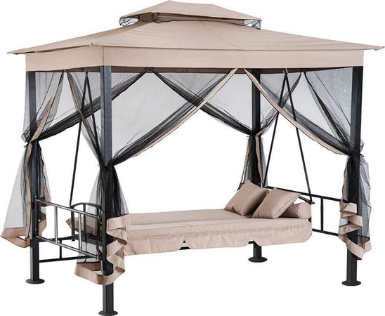Dondolo-Letto-3-Posti-Con-Gazebo-Parasole-Zanzariera-Giardino-Beige-257x174x235