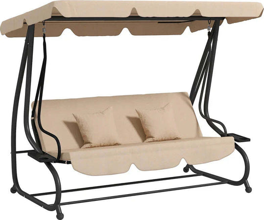 Dondolo-Letto-da-Giardino-3-Posti-con-Tetto-Regolabile-e-Vassoio,-200x120x164-cm,-Marrone-Chiaro--84A-050V02SD