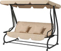 Dondolo-Letto-da-Giardino-3-Posti-con-Tetto-Regolabile-e-Vassoio,-200x120x164-cm,-Marrone-Chiaro--84A-050V02SD
