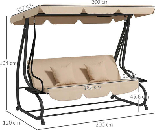 Dondolo-Letto-da-Giardino-3-Posti-con-Tetto-Regolabile-e-Vassoio,-200x120x164-cm,-Marrone-Chiaro--84A-050V02SD