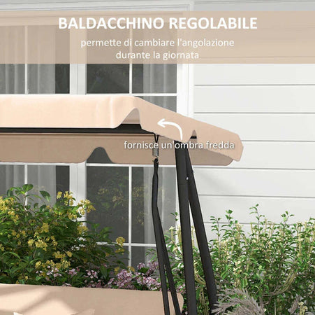 Dondolo-Letto-da-Giardino-3-Posti-con-Tetto-Regolabile-e-Vassoio,-200x120x164-cm,-Marrone-Chiaro--84A-050V02SD