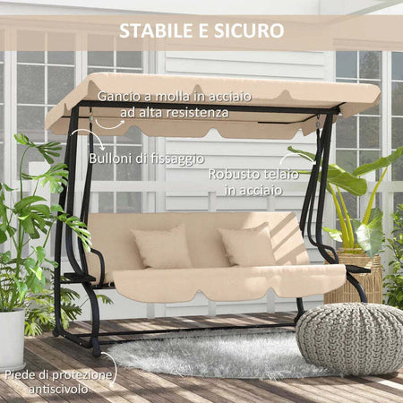 Dondolo-Letto-da-Giardino-3-Posti-con-Tetto-Regolabile-e-Vassoio,-200x120x164-cm,-Marrone-Chiaro--84A-050V02SD