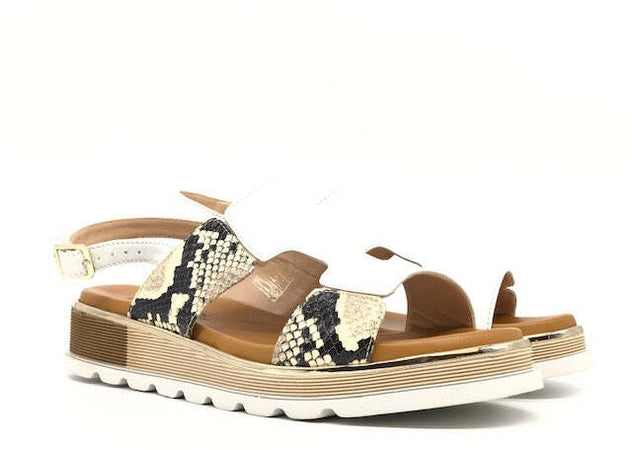 DONNA SOFT Sandali pelle bianca pitone old roccia