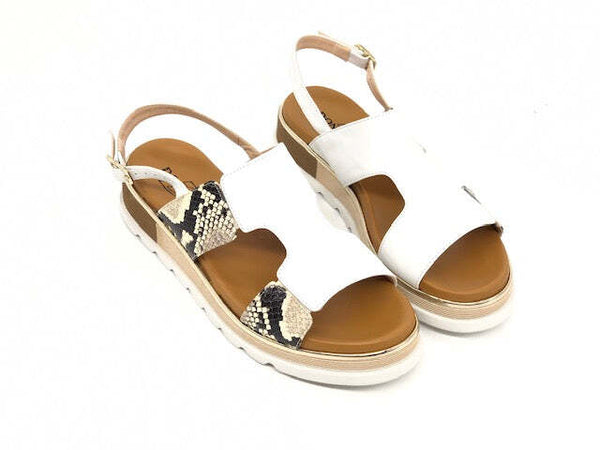 DONNA SOFT Sandali pelle bianca pitone old roccia
