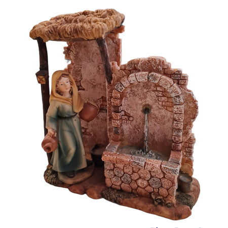 Capanna per presepe di natale con donna e pozzo h 17 cm