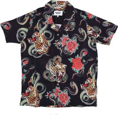 DOOMSDAY-Camicia-Manica-Corta-Uomo-Tigersnake-Shirt-Black-All-Over-Print-da-uomo