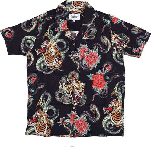 DOOMSDAY-Camicia-Manica-Corta-Uomo-Tigersnake-Shirt-Black-All-Over-Print-da-uomo