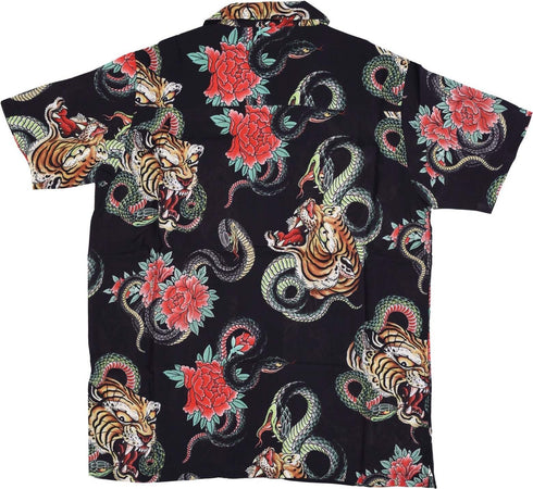 DOOMSDAY-Camicia-Manica-Corta-Uomo-Tigersnake-Shirt-Black-All-Over-Print-da-uomo