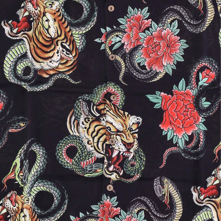 DOOMSDAY-Camicia-Manica-Corta-Uomo-Tigersnake-Shirt-Black-All-Over-Print-da-uomo