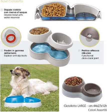 Doppia Ciotola Per Cane + Riserva Acqua Ciottolotto Large Vari Colori Prodotti per animali domestici/Cani/Ciotole e distributori/Ciotole Trade Shop italia - Napoli, Commerciovirtuoso.it