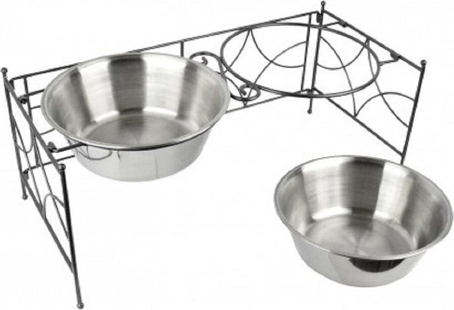 Doppia Ciotola Per Cani Cane In Acciaio Con Supporto Rialzato 53 X 22 Cm Prodotti per animali domestici/Cani/Ciotole e distributori/Ciotole rialzate Trade Shop italia - Napoli, Commerciovirtuoso.it