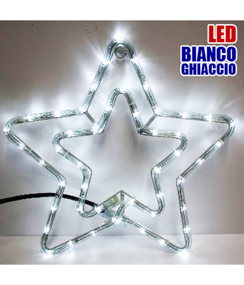 Doppia Stella Natalizia Luminosa 50 Led Colore Bianco Freddo Uso Interno/esterno