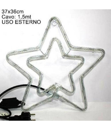 Doppia Stella Natalizia Luminosa 50 Led Colore Blu 37 X 37cm Per Uso Esterno