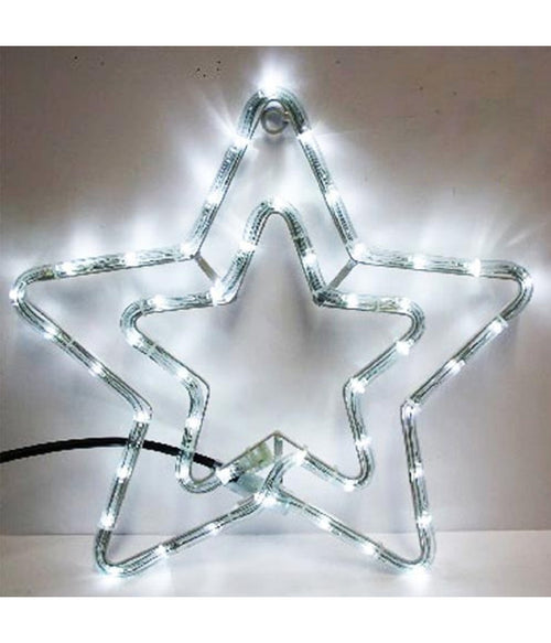 Doppia Stella Natalizia Luminosa 75 Led Colore Bianco 55x55 Cm Per Uso Esterno