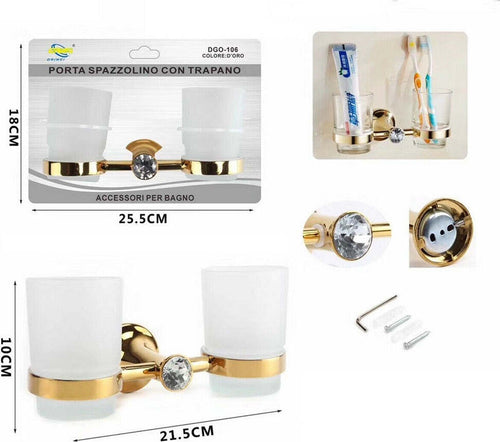 Doppio Bicchiere Supporto Bagno Porta Spazzolino Denti Muro Dorato Oro Dgo-106 Casa e cucina/Bagno/Accessori per il bagno/Dosatori e porta accessori/Bicchieri porta spazzolini Trade Shop italia - Napoli, Commerciovirtuoso.it