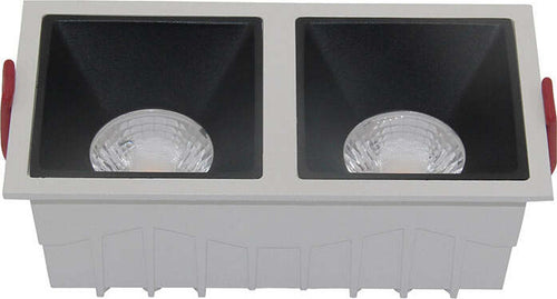 Doppio-Faretto-Da-Incasso-Moderno-Alfa-Led-Alluminio-Bianco-15W-Diffusori-Neri