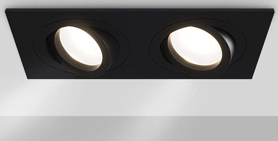 Doppio-Faretto-Da-Incasso-Moderno-Atom-Alluminio-Bianco-2-Luci-Diffusore-Tessile