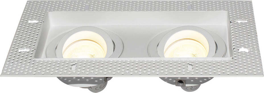 Doppio-Faretto-Da-Incasso-Moderno-Atom-Rettangolare-Alluminio-Bianco-2-Luci