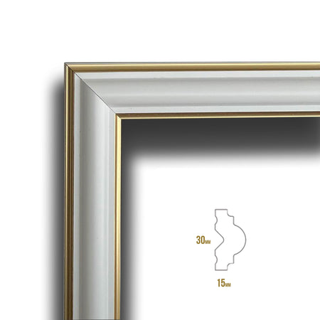 Cornice Bugna Preassemblata per Boiserie in polimeri linea GOLD (doppio filo oro) bianco Avorio 9010 varie dimensioni