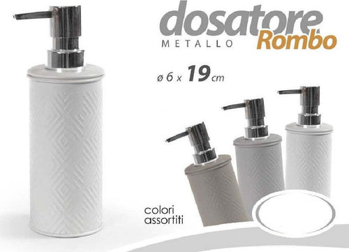 Dosatore Porta Sapone Liquido Dispenser Metallo Rombo Colori Ass. 6x19cm 783340 Casa e cucina/Bagno/Accessori per il bagno/Dosatori e porta accessori/Portasapone Trade Shop italia - Napoli, Commerciovirtuoso.it