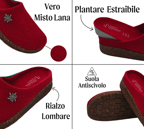 Ciabatte Tirolesi da Donna, Pantofole Invernali da Casa, Sottopiede Estraibile, 100% Made in Italy