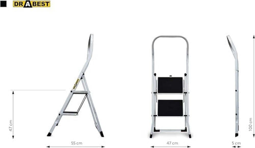 Drabest-Premium-Scaletta-In-Acciaio-Per-Casa-E-Ufficio-–-Portata-Scala-Domestica-150-Kg-–-2/3-Gradini